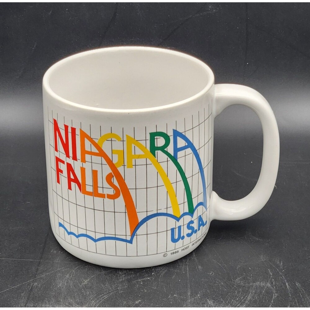 Niagara Falls U.S.A. Mug 1985 Vintage Coffee Cup USA Rainbow Colors 18 oz